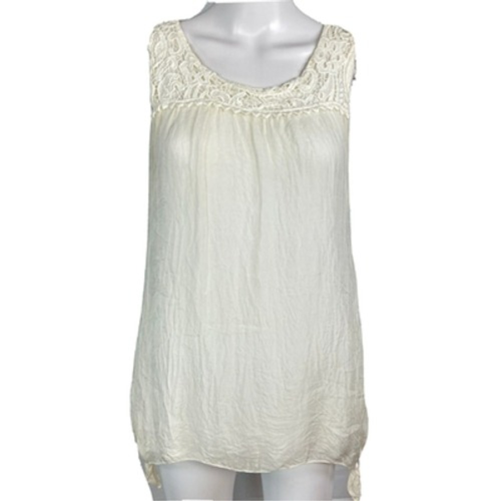 Marina Gigli Italy Shirt Womens Sz S White Silk Crochet Lace Sleeveless Tank Top